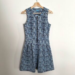 J. McLaughlin Women's Zip Front Blue Print Sleeveless Scuba Dress Small
